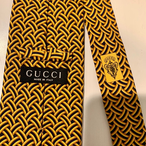 Men's Gold and Navy Blue Tie - Picture 3 of 3